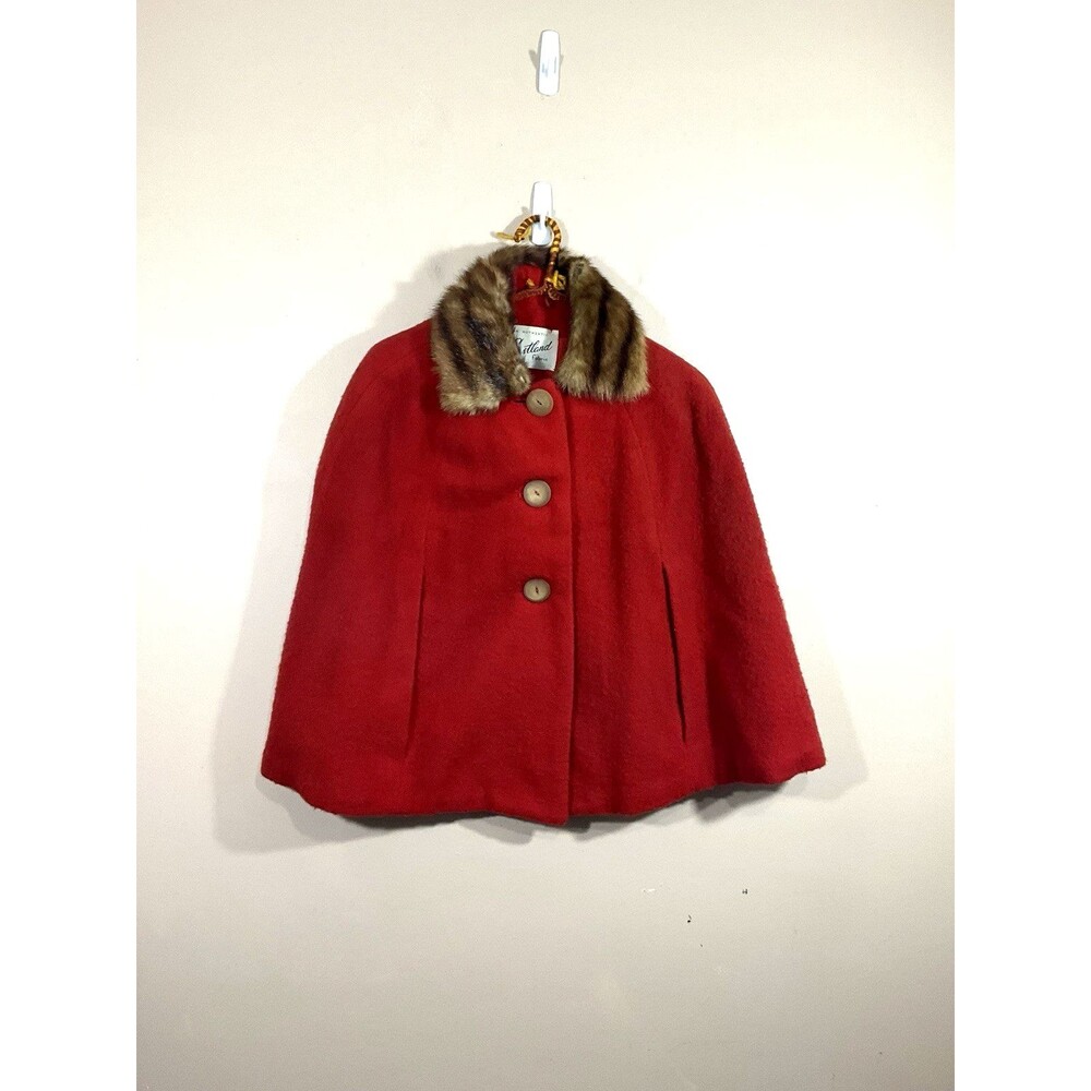 Vintage Eastland Fabric Womens Fur Collar Cape Coat O/S Red 60s Glam Old Money